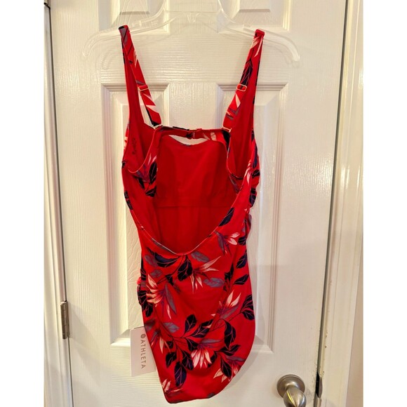 NWT ATHLETA Swimsuit Sz L One Piece Red Leaf Print Floral Paradaiso Ocean Pool - Picture 4 of 14